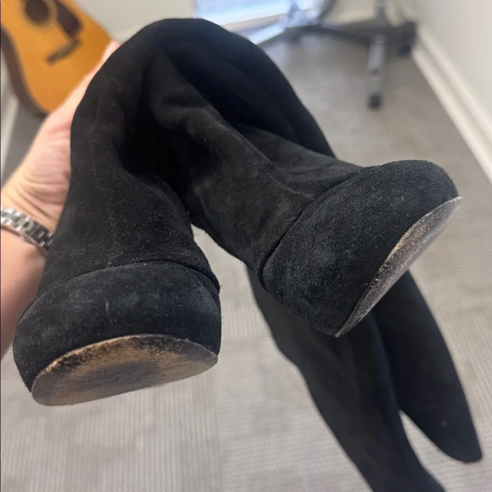 Theory Black Suede Over the Knee Heeled Boots, size 39